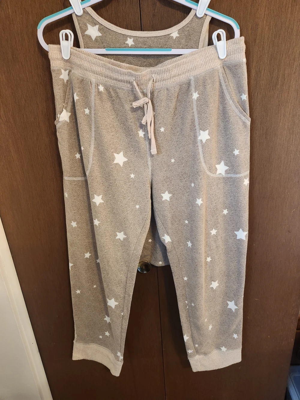 Women's Beige Star Print Tank & Jogger Sleep Set - Picture 3 of 3